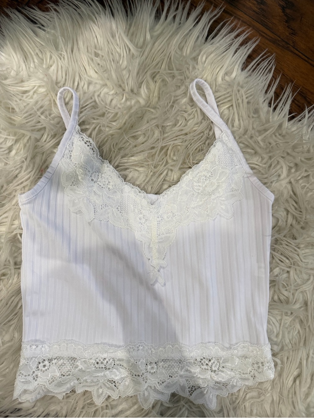 S Shein White Lace Trim Ribbed Cami Top - Women